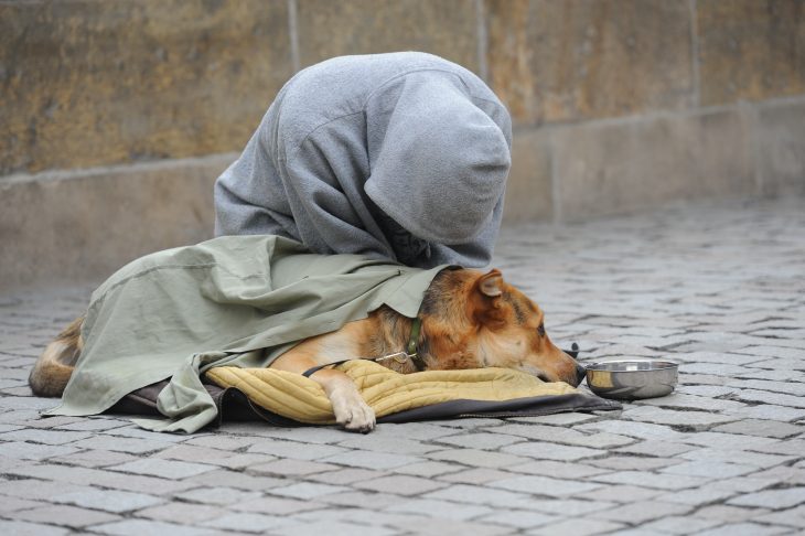 Hombre de la calle junto a su perro 