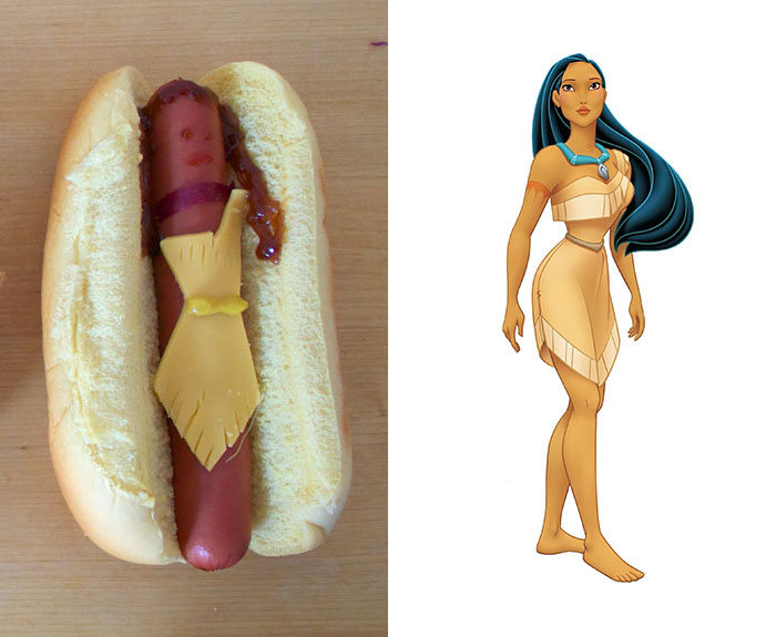 Princesa de Disney pocahontas creada como un hot dog 