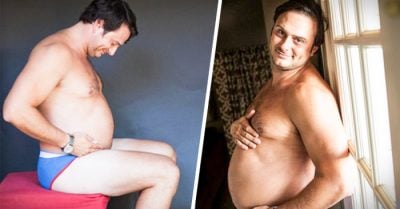 Su esposa no quería fotos de maternidad. Así que él usó su panza ‘cervecera’ e hizo algo increíble
