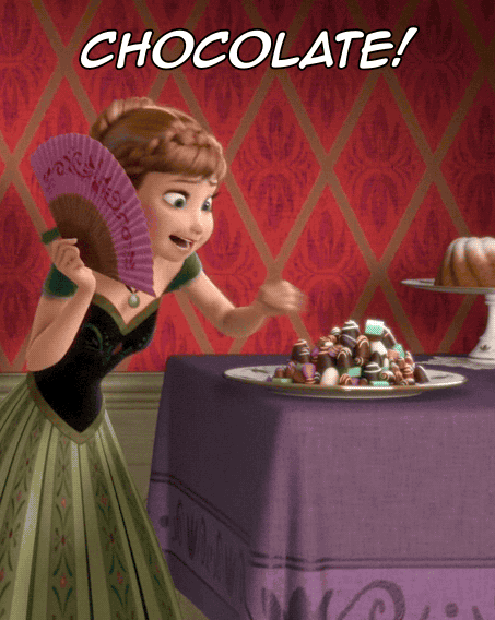 GIF caricatura anna de frozen comiendo chocolate 