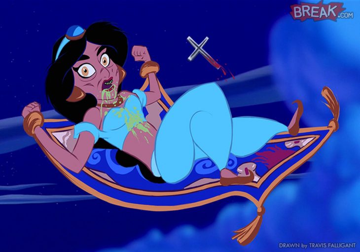 Princesa jasmine de la película aladino como un zombie 