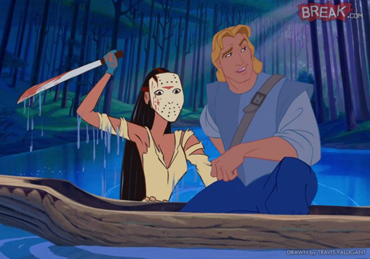 Princesa pocahontas como jason de la película viernes 13