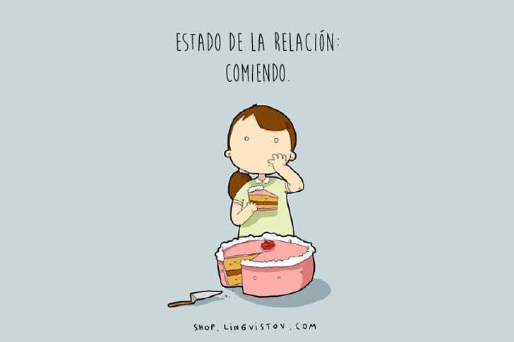 Dibujo de la ilustradora Lingvistov chica soltera comiendo un pastel 