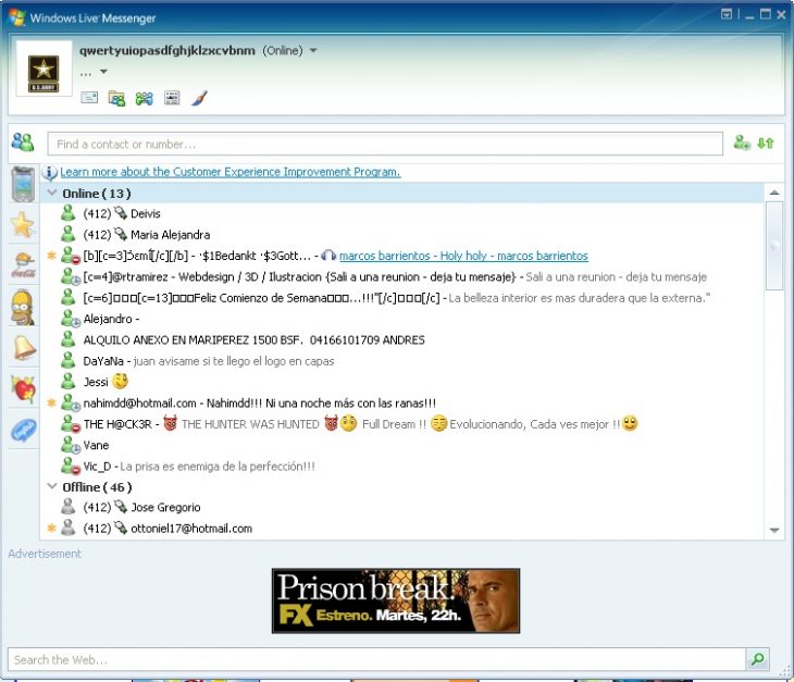 pantalla MSN