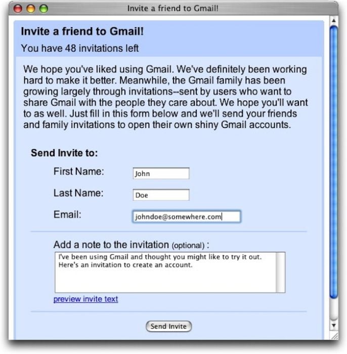 pantalla invitación gmail
