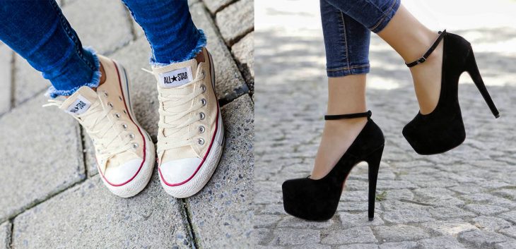 Existen dos tipos de chicas usando zapatos 