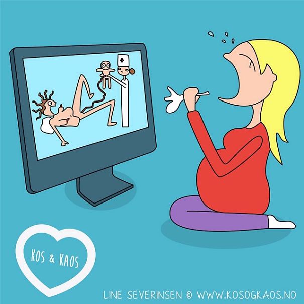 ilustración mujer embarazada llorando frente al monitor