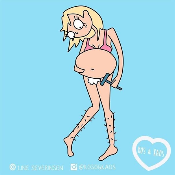 ilustración mujer embarazada rasurándose