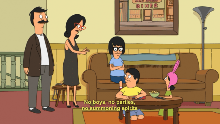 Escena de la caricatura tina belcher padres estrictos 