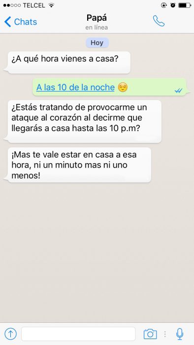 Captura de pantalla conversación de una chica con su papá