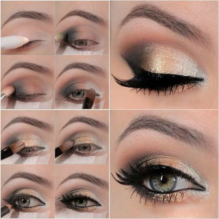 Maquillaje para ojos de color dorado con negro 