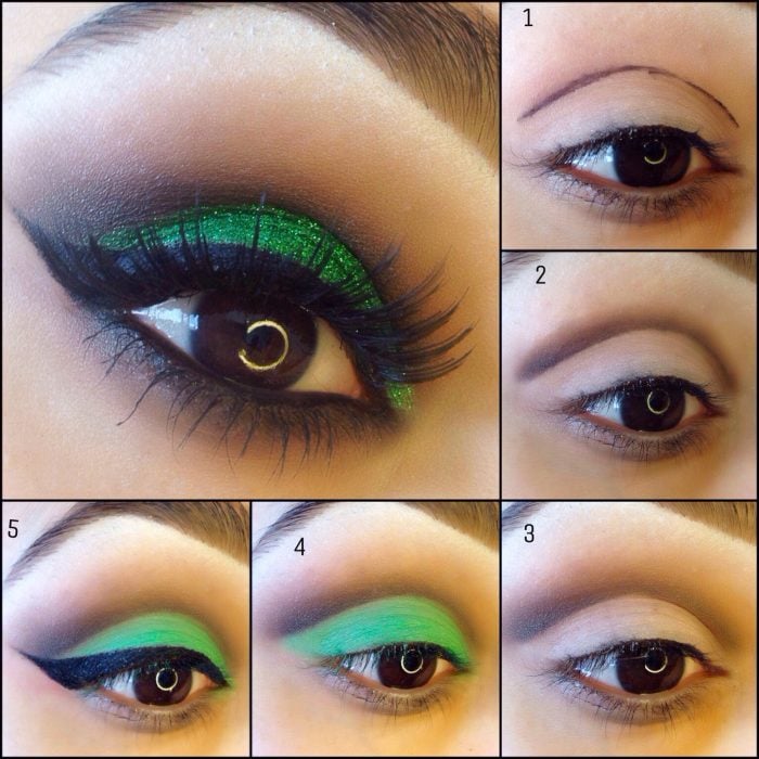 maquillaje para ojos de color verde con negro 