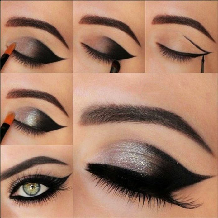 maquillaje para ojos de color plata con negro 