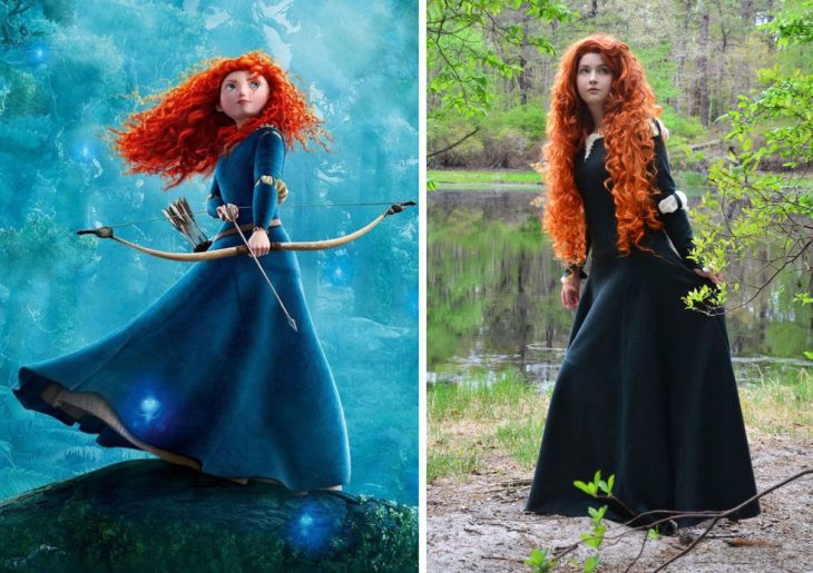 Chica vestida como merida de la película valiente 