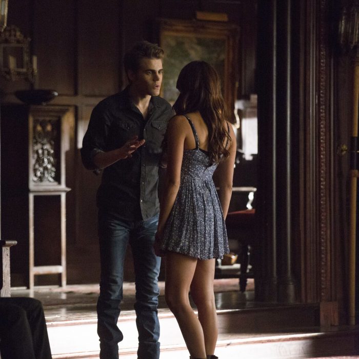 Escena de la serie the vampire diares elena conversando con stefan 