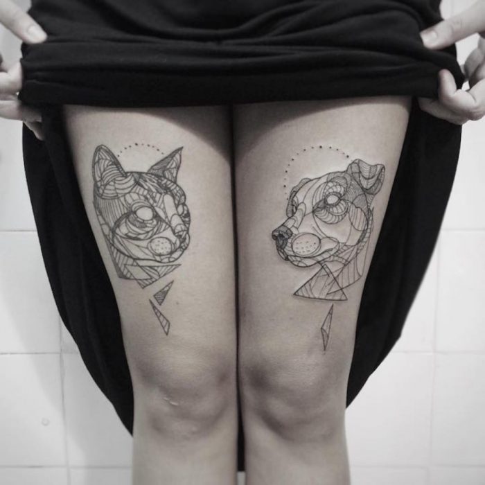 Tatuaje Perro y gato minimalista 