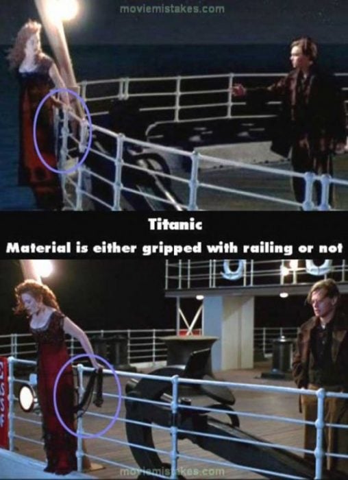 Errores de la película Titanic rose sosteniendo un hilo y después no 