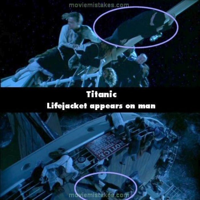 Errores de la película Titanic pasajero con y sin el chaleco 