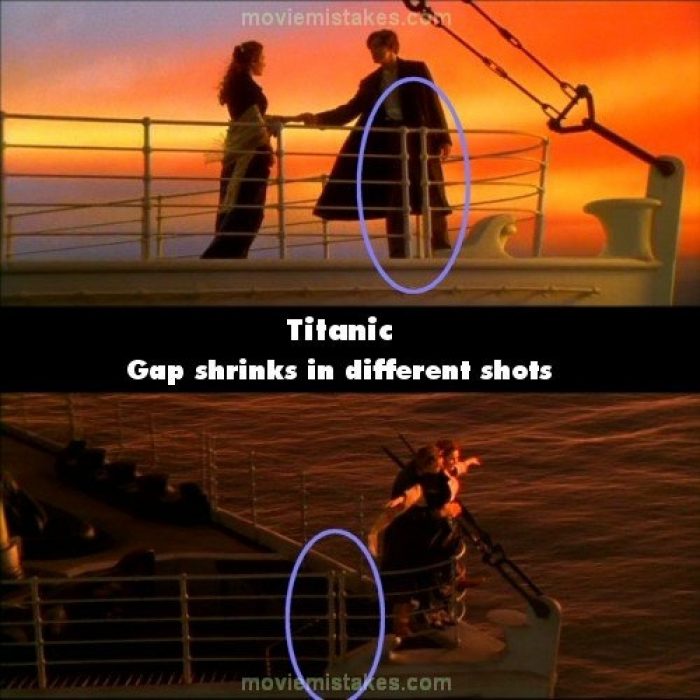 Errores de la película Titanic las barandillas cambian de lugar 