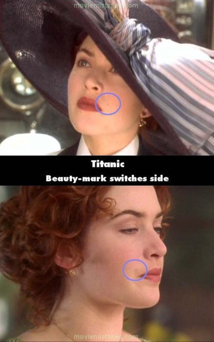 Errores de la película Titanic el lunar de rose cambia de lugar 