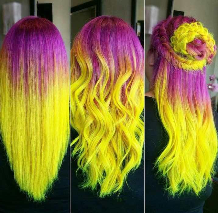 Chica con el cabello amarillo y rosa 