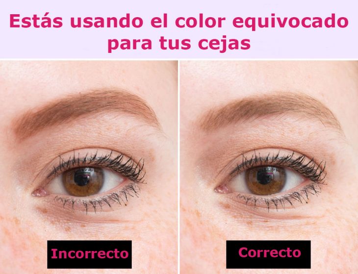 Forma correcta e incorrecta de aplicar el color en las cejas