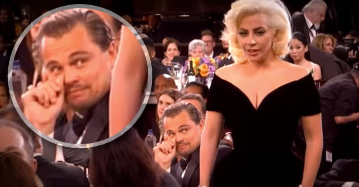 La graciosa cara de susto que Leonardo DiCaprio puso al ver a Lady Gaga en los Globos de Oro 2016