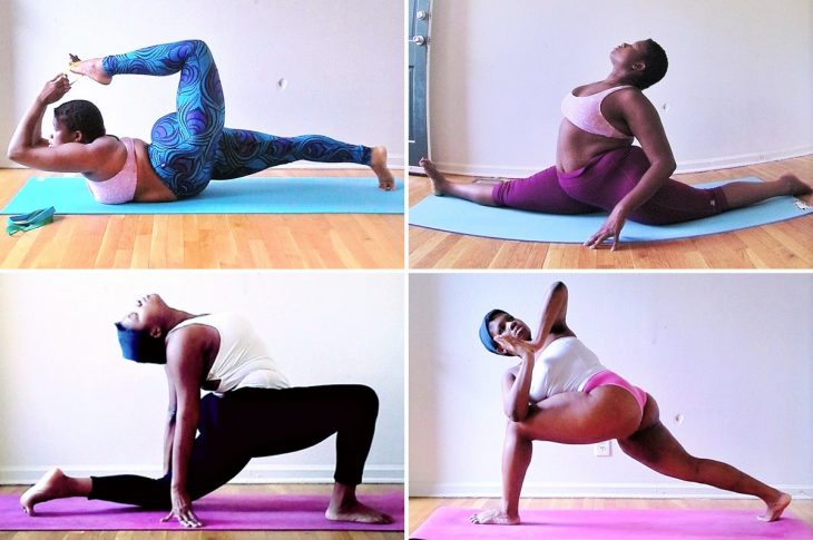 mujer de talla grande haciendo yoga