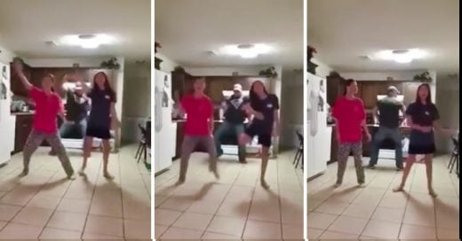 Video que muestra a un padre de familia meterse a bailar en la coreografia de sus hijas sin que ellas se den cuenta