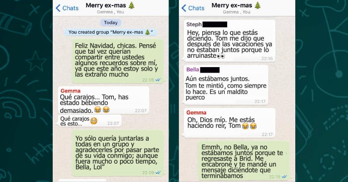 Un hombre agregó a sus ex novias a un grupo de WhatsApp para desearles feliz navidad, pero la reacción de ellas no fue muy buena