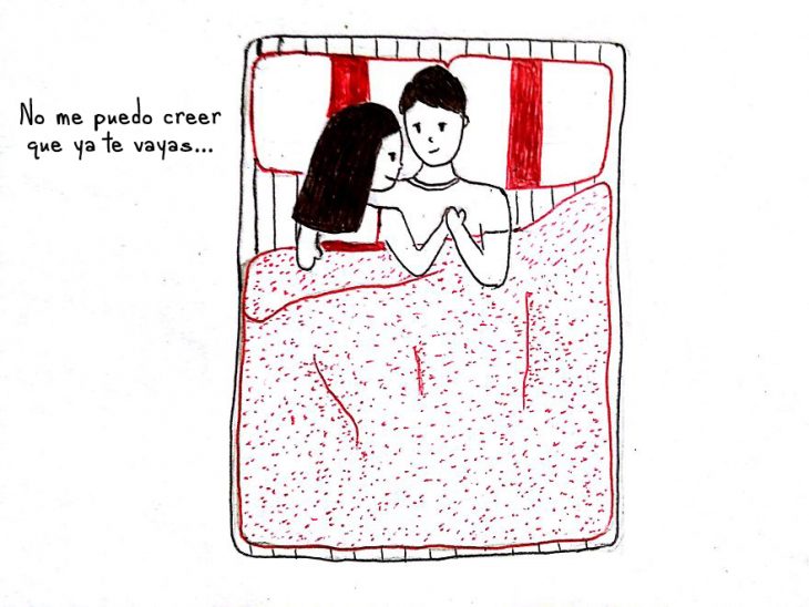 Dibujo de las relaciones a larga distancia. Durmiendo juntos 