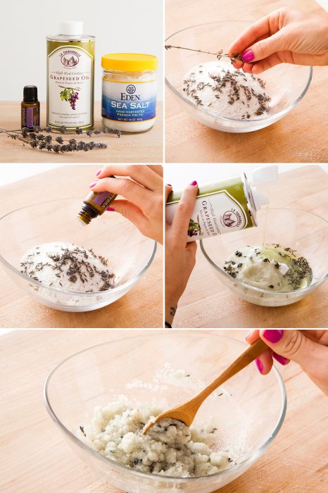 Mezcla para hacer un exfoliante natural con lavanda y sal de mar 