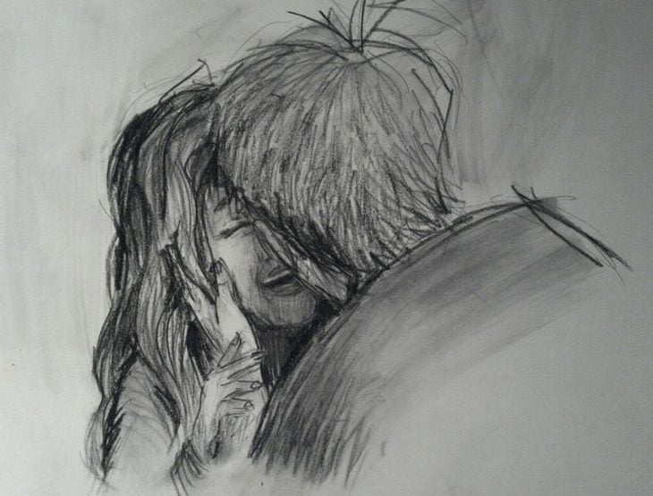 dibujo pareja besándose