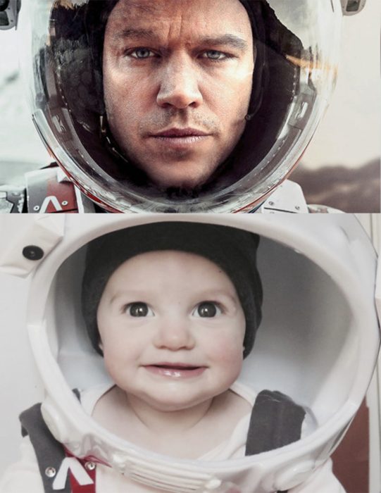 Mamá recrea fotos de películas de los Oscar. The martian