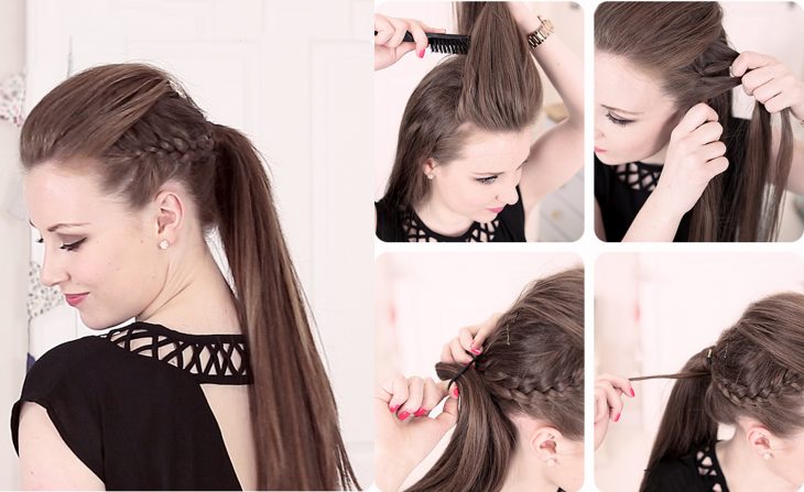 Peinados para fiestas, como hacer una ponytail con trenzas laterales 