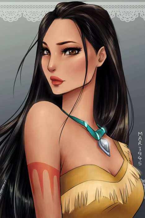 Pocahontas diseñada como anime