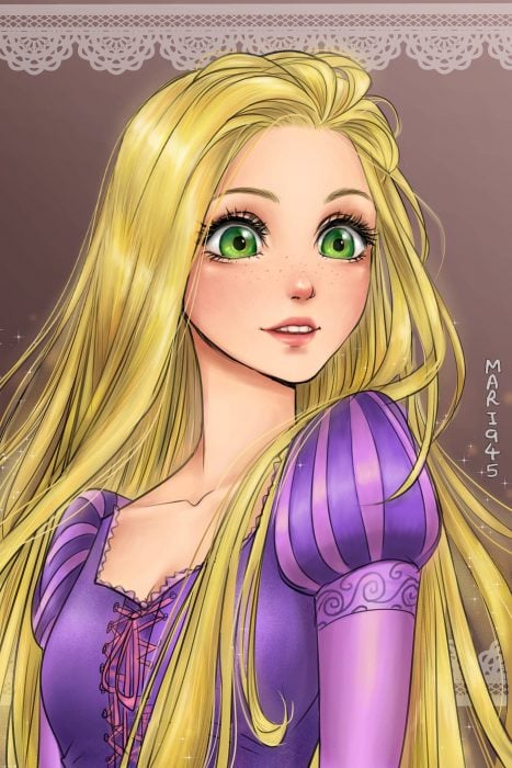 Rapunzel diseñada como anime