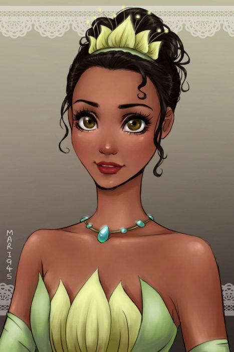 Princesa Tiana diseñada como anime