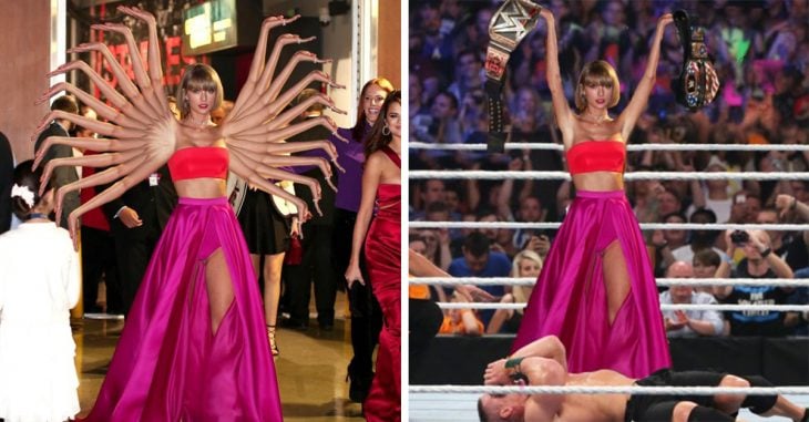 Taylor Swift ganó un Grammy por el mejor disco del año. Cuando salió del evento fue captada en una pose triunfante y comenzó la broma de trollear su foto en una creativa guerra de photoshop