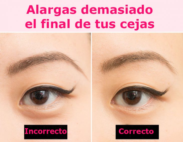 Manera correcta e incorrecta de dibujar el final de las cejas