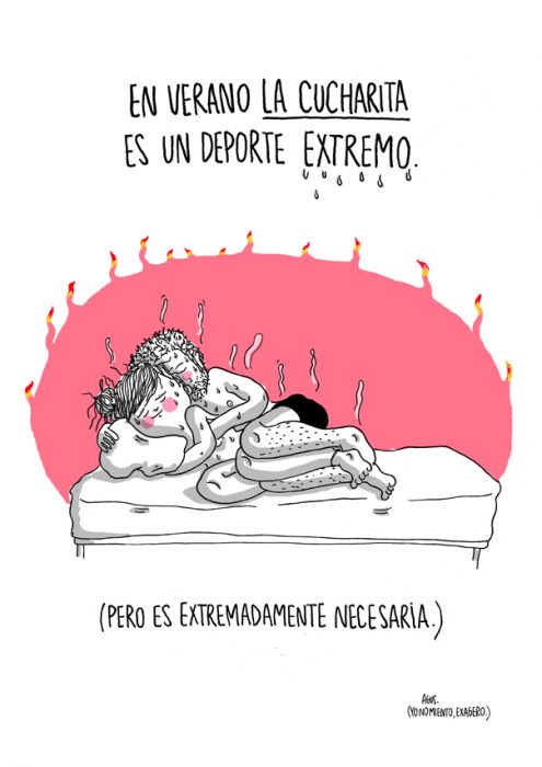 Ilustración de cuando duermes de cucharita en tiempo de calor