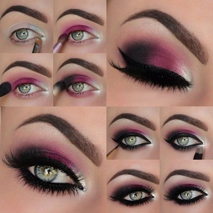 Tutorial de maquillaje de ojos para noche en color rosa y gris 