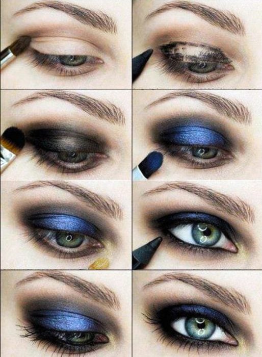 Tutorial de maquillaje para ojos de noche en color azul con negro 