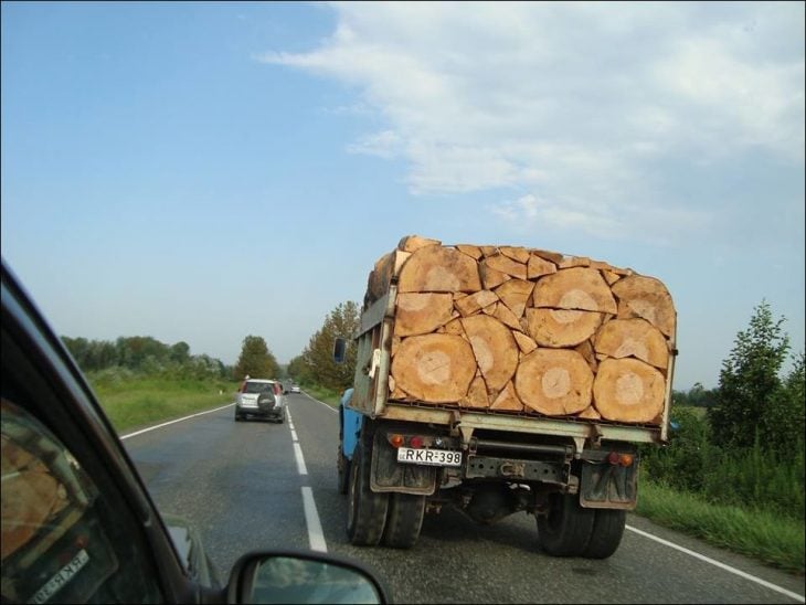 camion trailer con troncos en forma rompecabezas