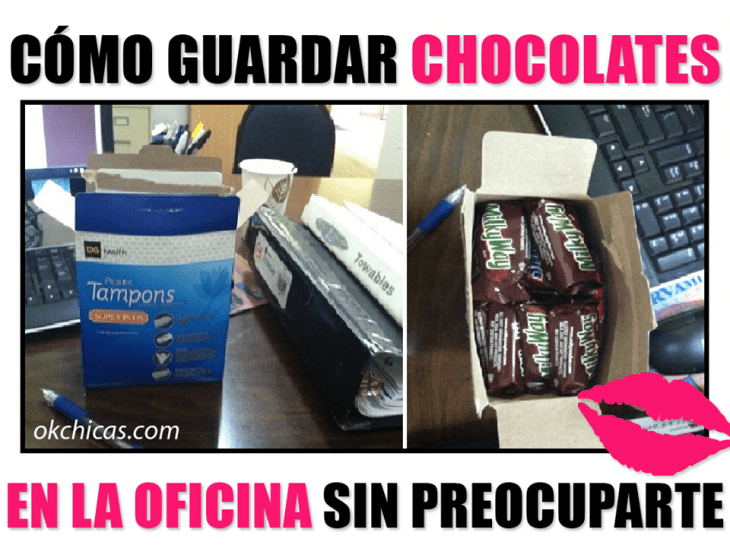 guardar chocolates en cajas de tampones en la oficina