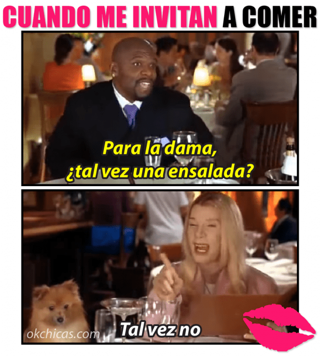 meme hombre con mujer en una cena ella no quiere ensalada