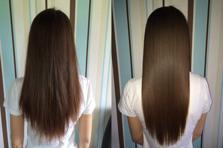 cabello antes y despues cabello lacio anti friz aceite de coco 
