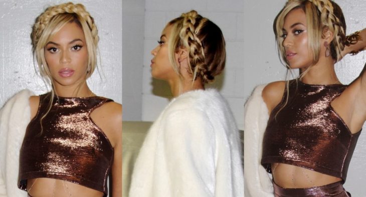 trenza de corona recogido con fleco suelto beyonce