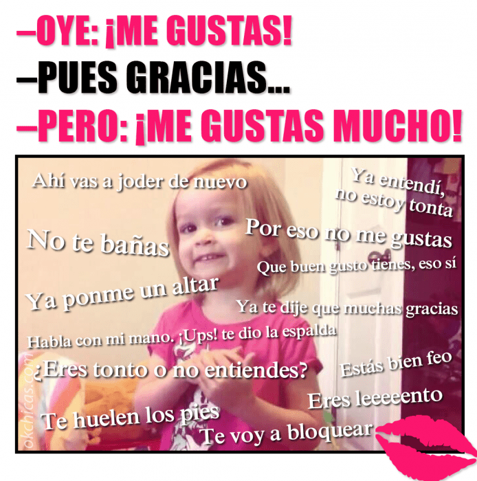 Meme okchicas niña diciendo gracias cuando le declaran su amor 