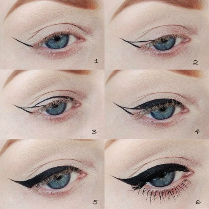 mujer tutorial maquillaje de ojos delineado perfecto